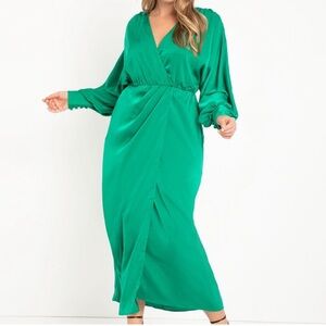 Eloquii Emerald Green Satin Maxi Dress
